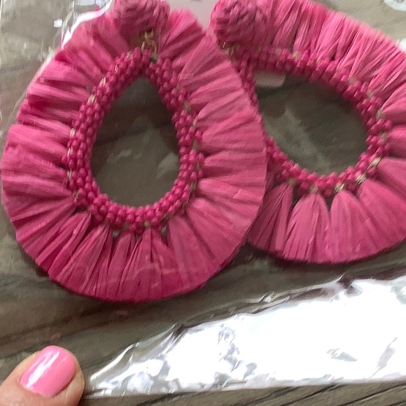 Fushia Raffia Earrings - Picture 2 of 3
